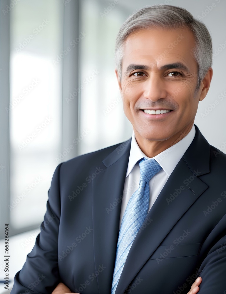 A content mid-aged senior executive businessman stands in an office. A confident 50-year-old mature professional manager, a self-assured businessman-investor, gazes at the camera, a close-up headshot A content mid-aged senior executive businessman stands in an office. A confident 50-year-old mature professional manager, a self-assured businessman-investor, gazes at the camera, a close-up headshot
