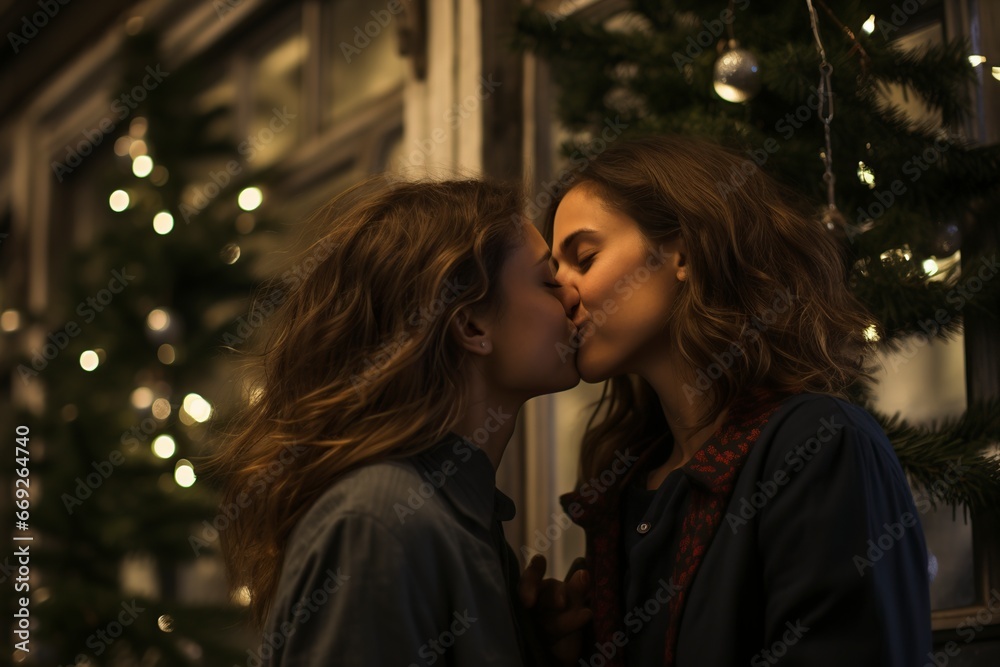 loving lesbian couple kissing