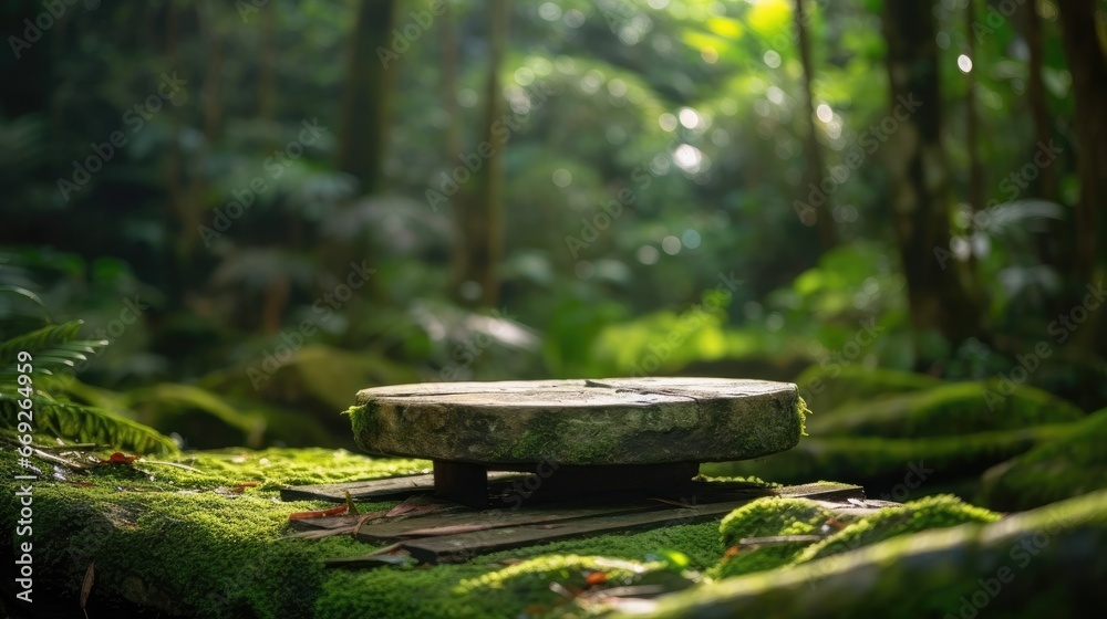 Obraz premium Stone platform in tropical forest for product presentation