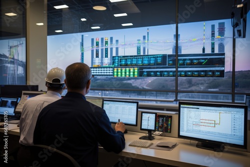 High tech control room operator. Programmer in futuristic workspace