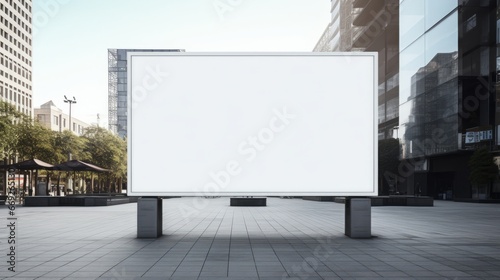 mockup of a blank, an empty billboard in a busy shopping center, copy space, 16:9
 photo