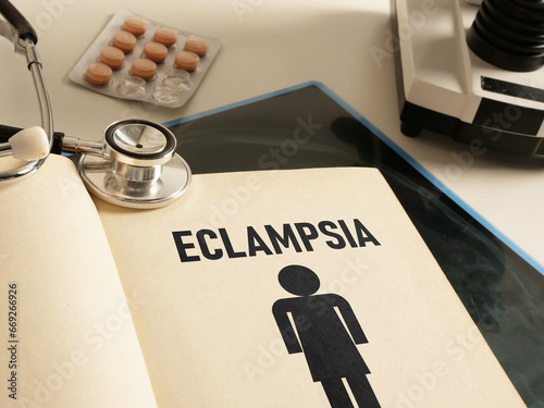 Eclampsia is shown using the text in the book photo