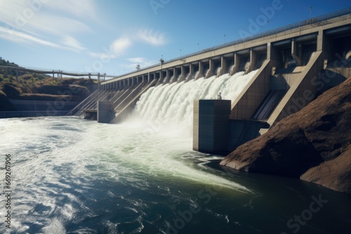 A powerful image of water pouring out of a large dam. This picture captures the force and energy of the rushing water. Perfect for illustrating concepts of power, energy, and natural resources.