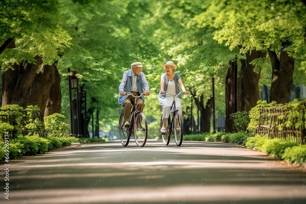 couple riding bikes in park