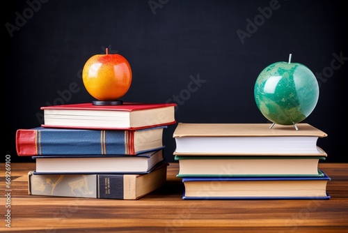 Academic Harmony in Vibrant Colors with Books and Apple
