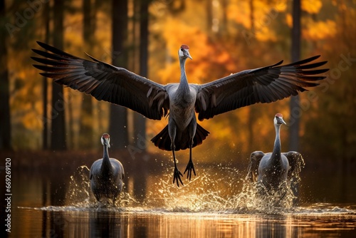 Cranes in Action: A Display of Nature's Drama and Vibrancy