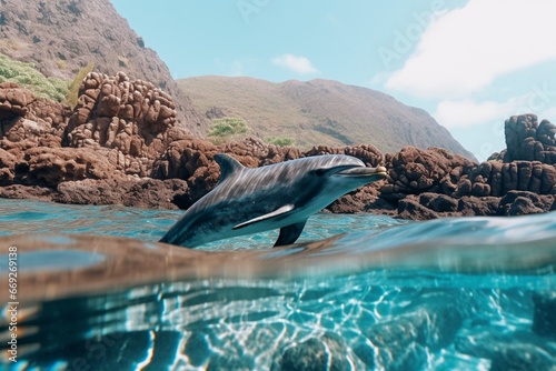 Adventure Themed Dolphin in Enigmatic Tropical Landscape