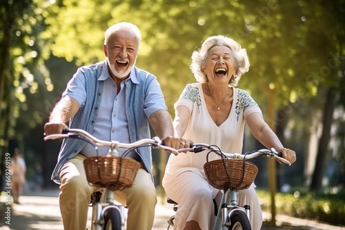 senior couple riding bikes in park © Vasili