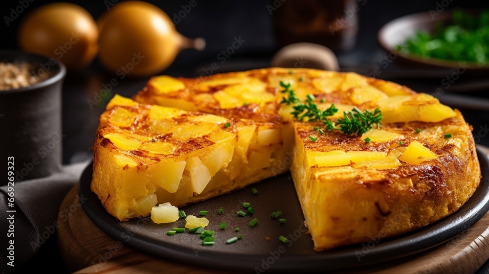 image of Spanish omelette made with potatoes - obrazy, fototapety, plakaty 