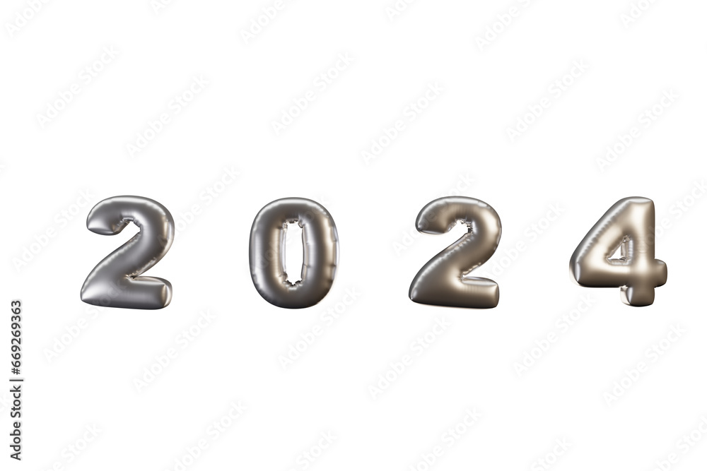 Silver 2024 balloons isolated on transparent background. 3d render Silver 2024 balloons isolated on transparent background. 3d render