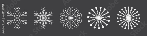 Snowflake variations icon collection . Doodle line snow icons, hand drawn silhouette. Winter symbol. 