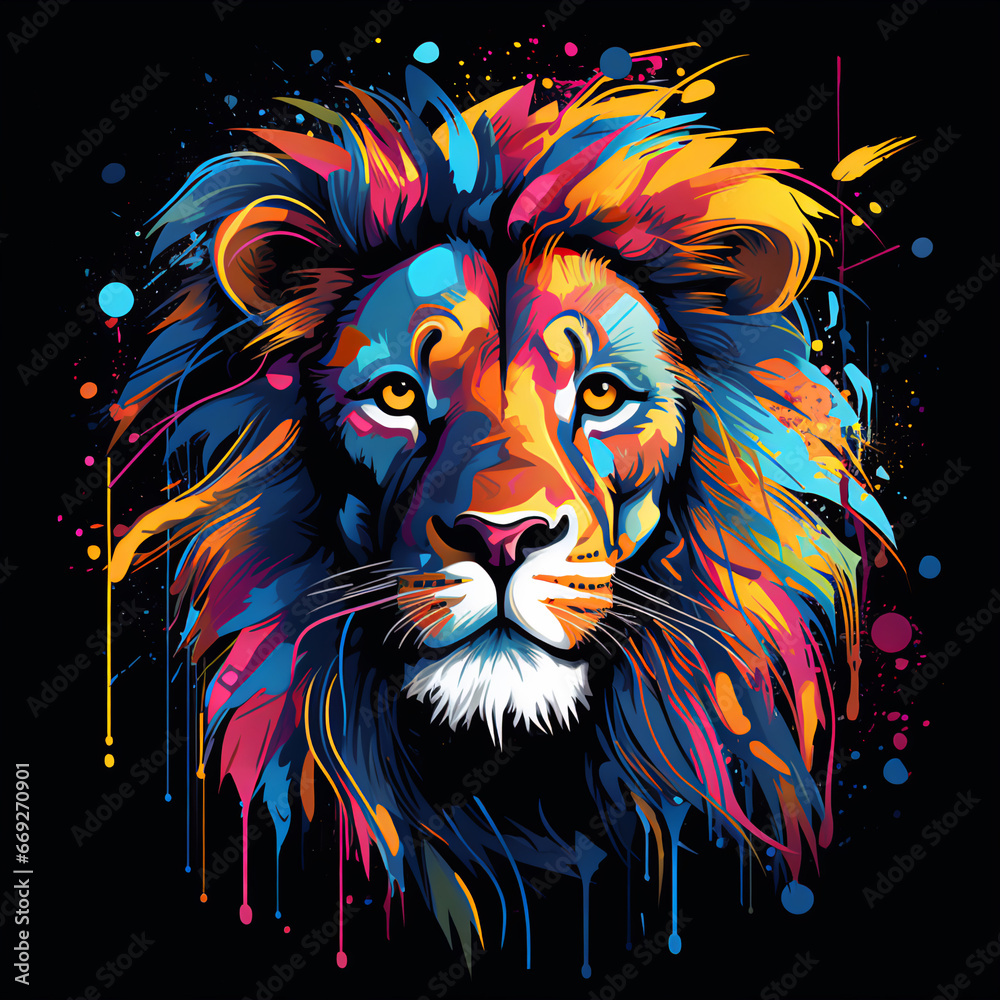 Lion in Minimalistic Design: Complex Layered Graffiti Art Illustration