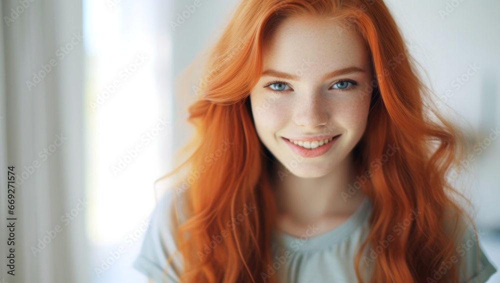 Portrait of a young, beautiful curly-haired girl with dark red hair, close-up Portrait of a young, beautiful curly-haired girl with dark red hair, close-up
