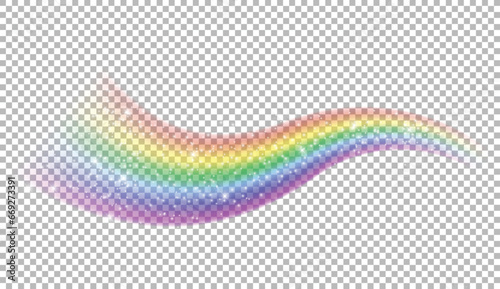 Colored transparent rainbow. Vector illustration. Perspective diagonal view. Beautiful meteorological phenom occurring after rain. Fantasy symbol of good luck.
