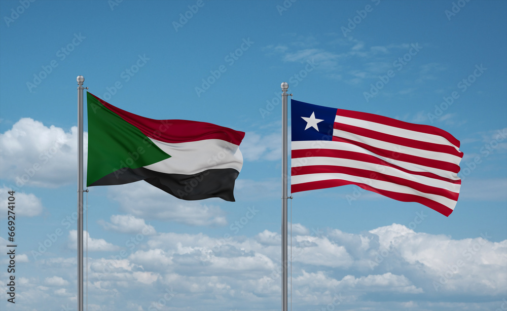 Liberia and Sudan flags, country relationship concept Liberia and Sudan flags, country relationship concept
