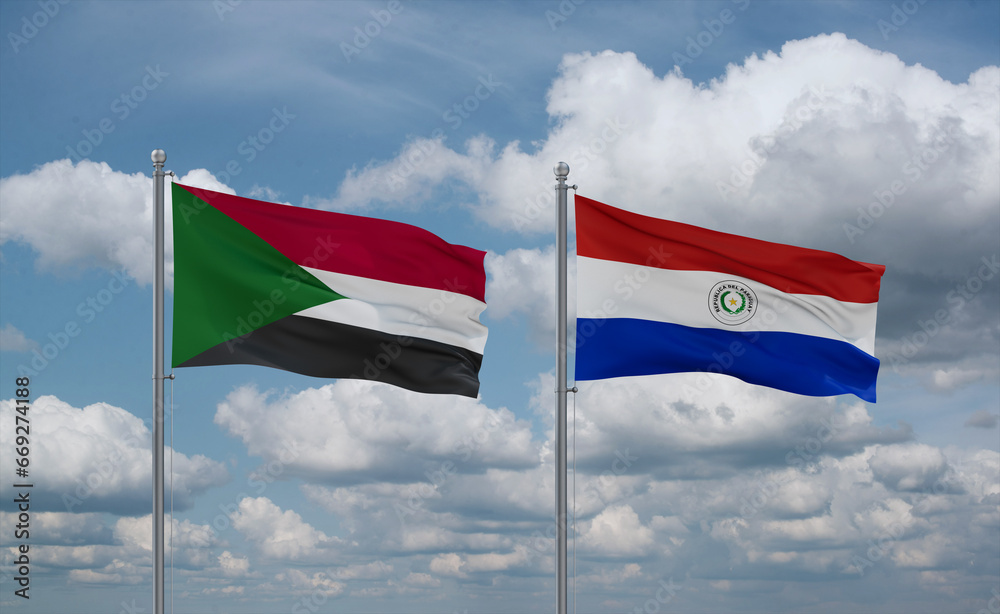 Paraguay and Sudan flags, country relationship concept Paraguay and Sudan flags, country relationship concept