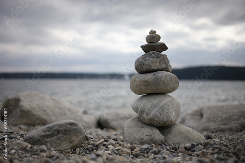 A stack of stones embodies zen  harmony  and equilibrium  horizontal