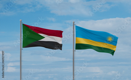 Rwanda and Sudan flags, country relationship concept