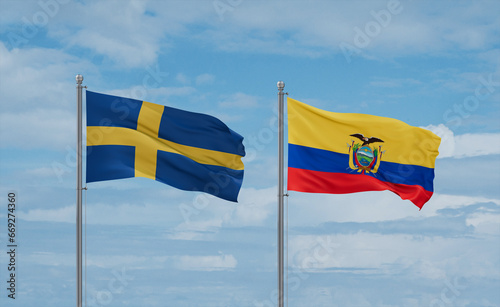 Ecuador and Sweden flags, country relationship concept