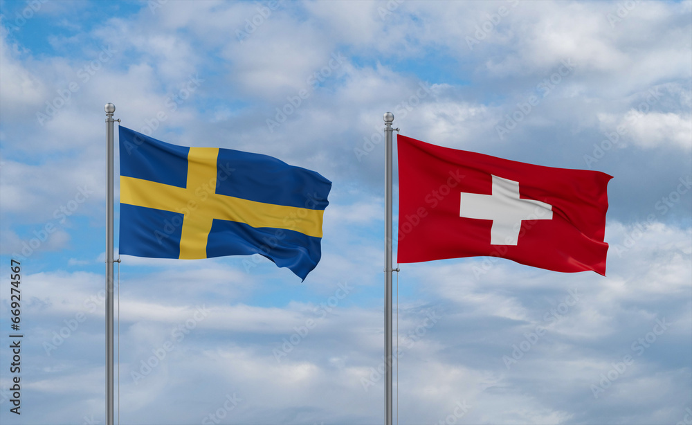 Switzerland and Sweden flags, country relationship concept
