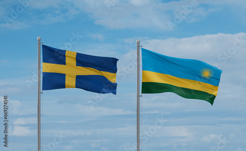 Rwanda and Sweden flags, country relationship concept