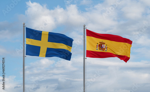 Spain and Sweden flags, country relationship concept