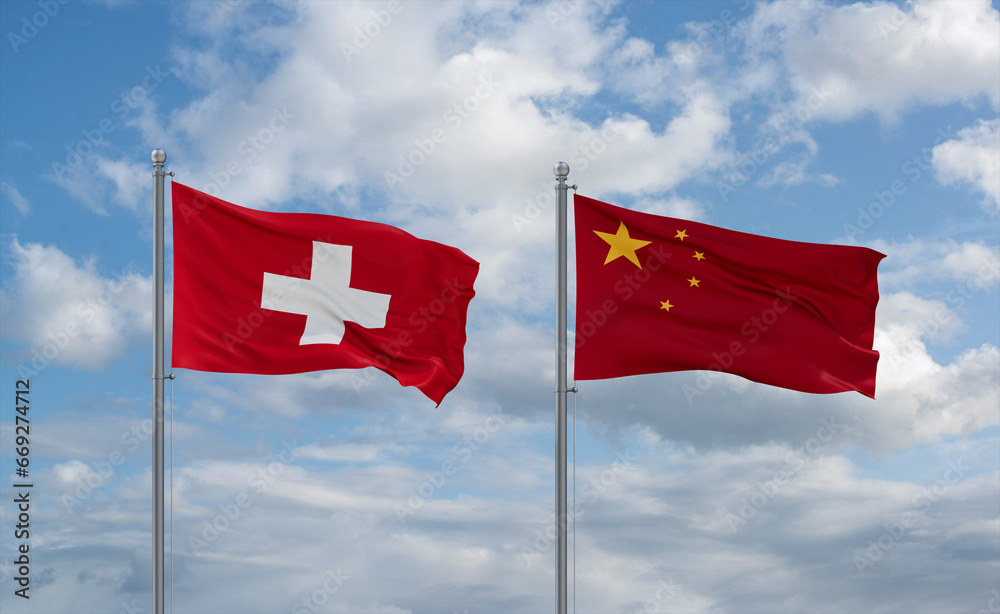 China and Switzerland flags, country relationship concept