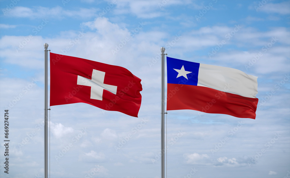Chile and Switzerland flags, country relationship concept
