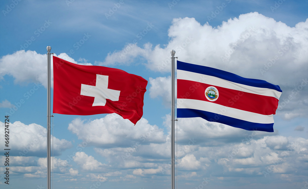Costa Rico and Switzerland flags, country relationship concept