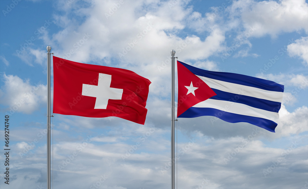 Cuba and Switzerland flags, country relationship concept