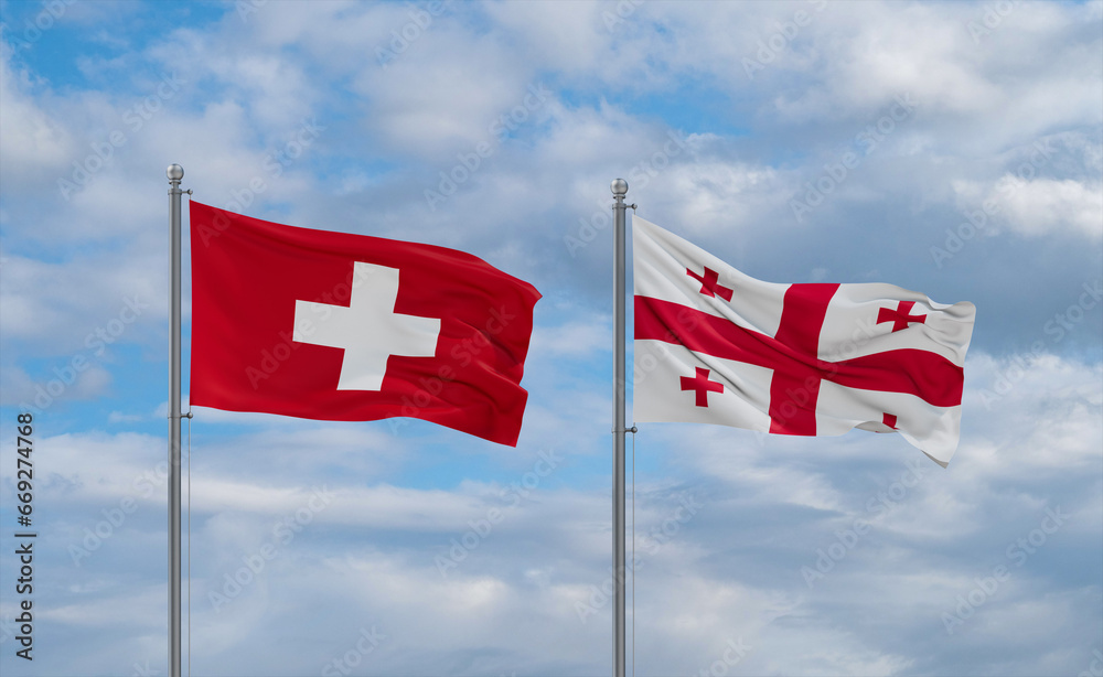 Georgia and Switzerland flags, country relationship concept