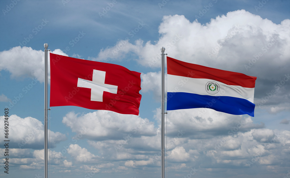 Paraguay and Switzerland flags, country relationship concept