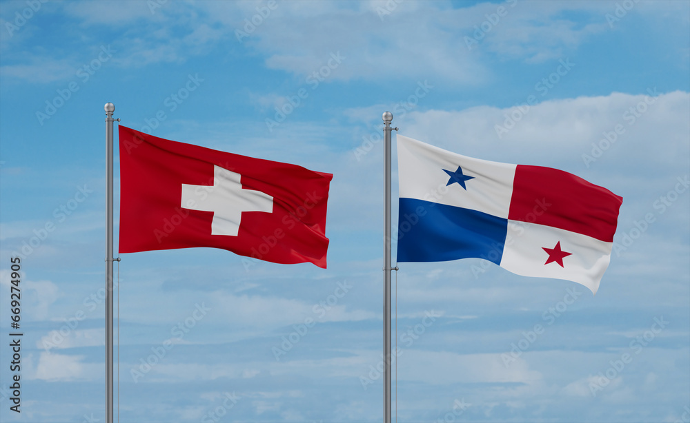 Panama and Switzerland flags, country relationship concept