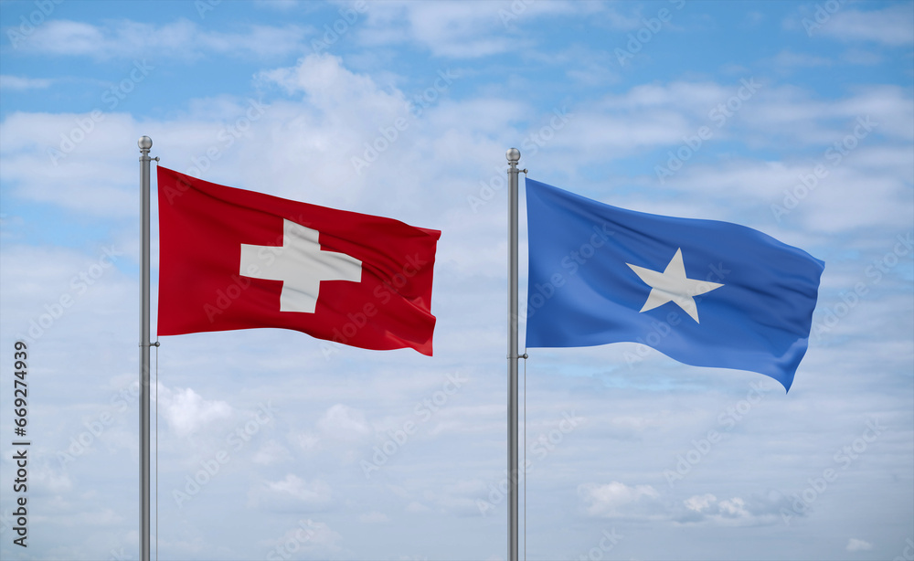 Somalia and Switzerland flags, country relationship concept