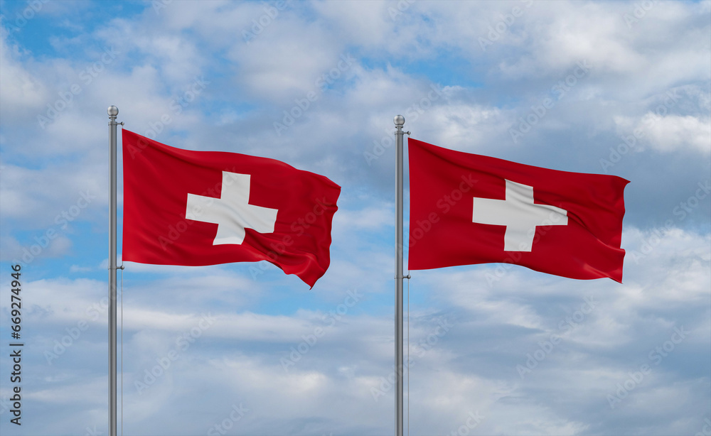 Two Switzerland flags, country relationship concept
