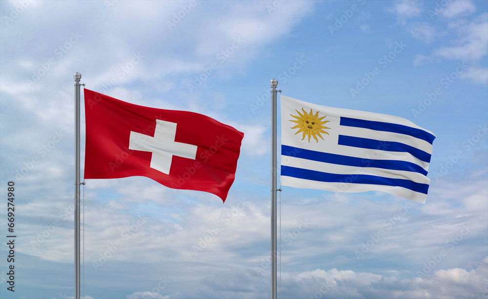 Uruguay and Switzerland flags, country relationship concept