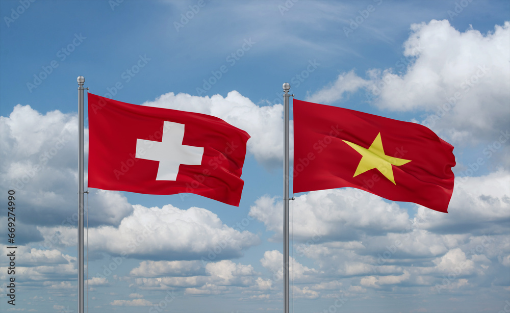 Vietnam and Switzerland flags, country relationship concept