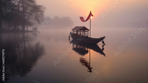 Photo captures a serene and unforgettable riverboat scene Ai generated art photo