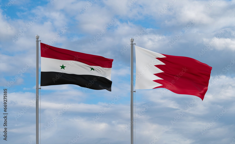 Bahrain and Syrian flags, country relationship concept Bahrain and Syrian flags, country relationship concept