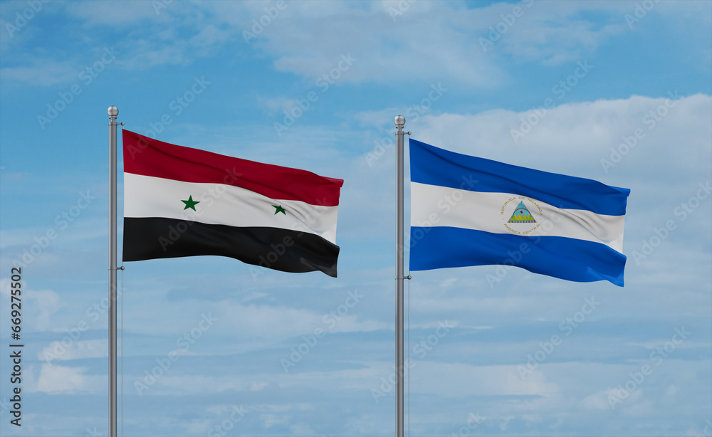 Nicaragua and Syrian flags, country relationship concept
