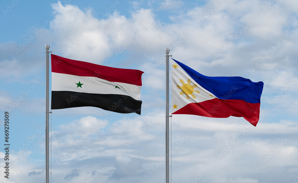 Philippines and Syrian flags, country relationship concept Philippines and Syrian flags, country relationship concept
