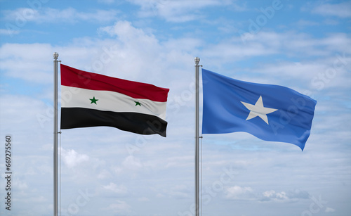 Somalia and Syrian flags, country relationship concept