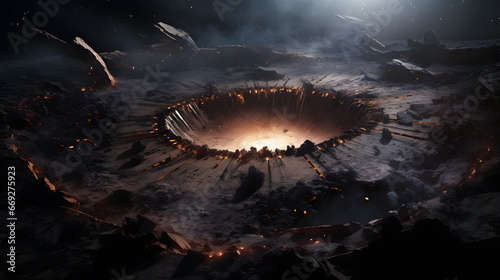 Beautiful meteorite impact crater illustration