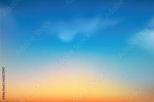 Sunset or sunrise in the sky with blue, orange and red dramatic colors. Vector illustration