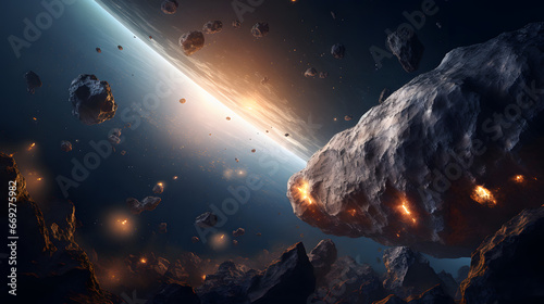 Beautiful starship extracting minerals on an asteroïd