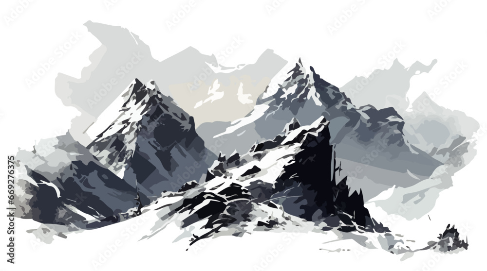 Berge Winter Schnee Vektor Landschaft Watercolor Mountains Bergsteigen Klettern - obrazy, fototapety, plakaty 