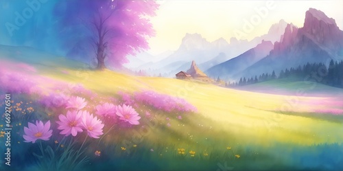 Beautiful spring meadow. AI generated illustration