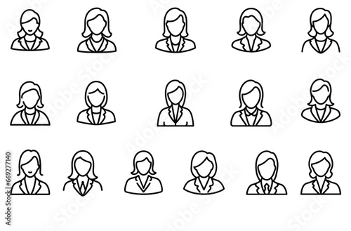 icon set business woman line drawing