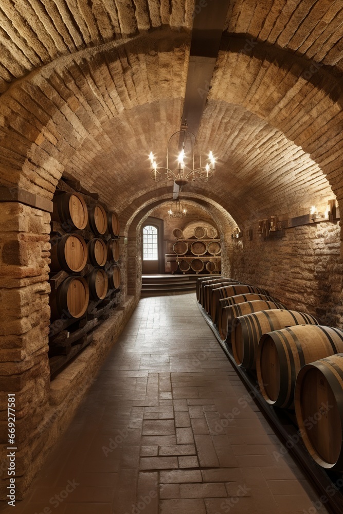Obraz premium cellar with wine barrels