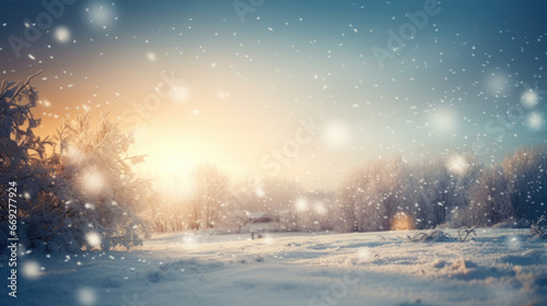 Natural Winter Christmas background with sky, heavy snowfall, snowflakes in different shapes and forms, snowdrifts. Winter landscape with falling christmas shining beautiful snow. vector. © Matthew
